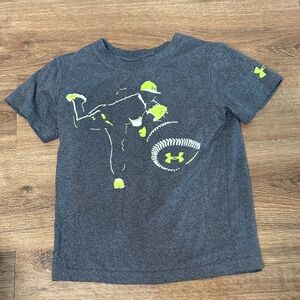 Under Armour Gray Tee with Neon Yellow Baseball Graphic